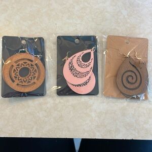- Set of Three Pair of Stylish Wood Earrings